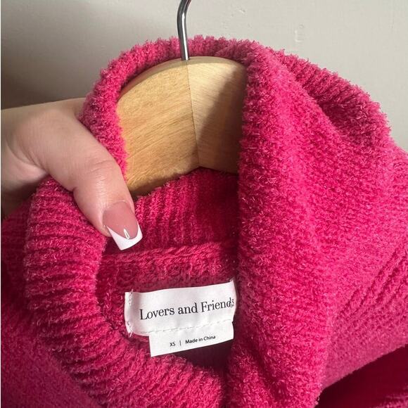 Lovers + Friends Jade Sweater Hot Pink Turtleneck Pullover Revolve XS - Picture 4 of 7